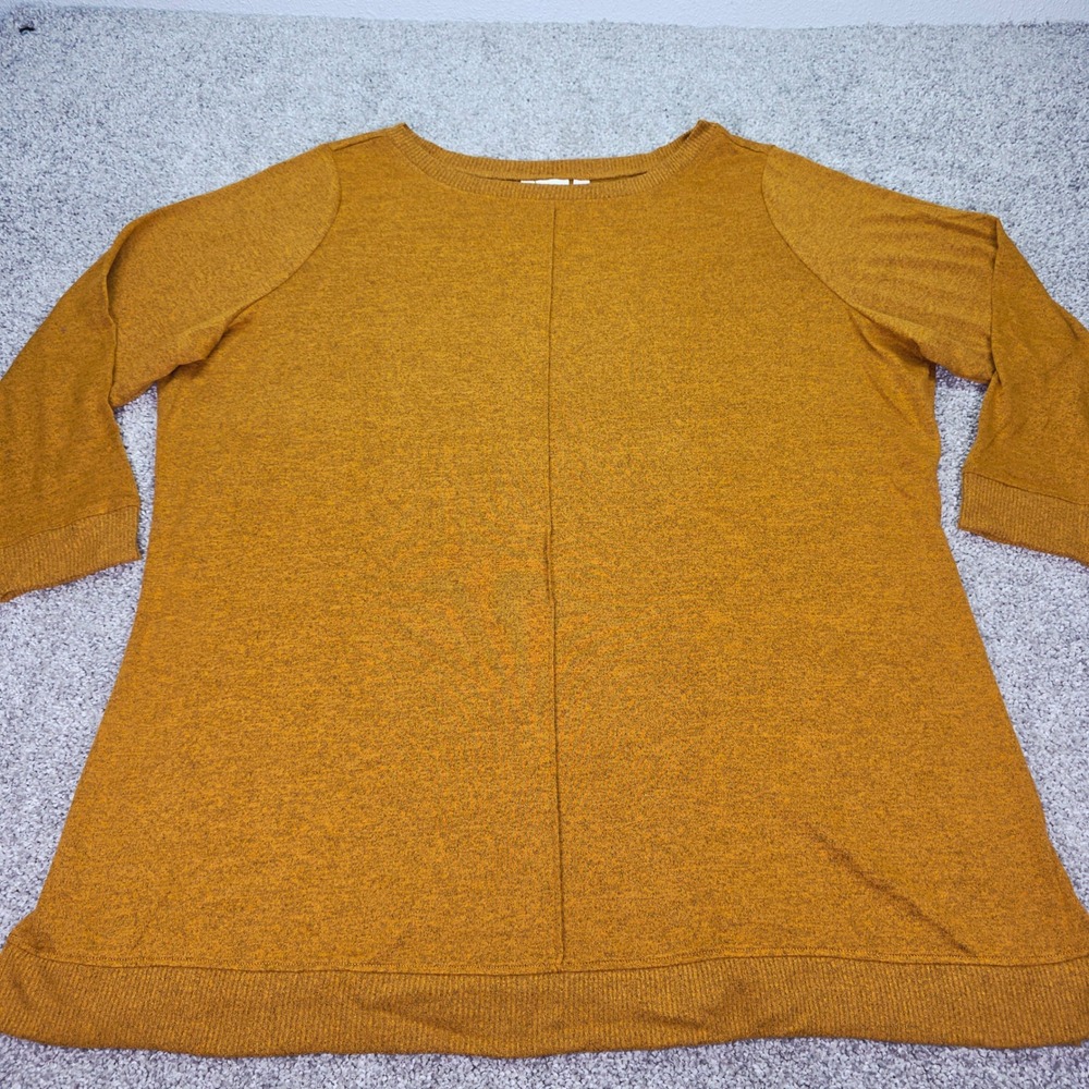 New Denim & Co Active Womens 3XP Harvest Gold Heathered 3/4 Sleeve Tunic